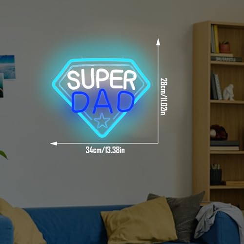 Image of Fathers Day Neon Sign Super Dad Led Sign Dimmable Father's Day Decorations New Dad Neon Lights Super Dad Decorations for Father Dad Birthday Gifts