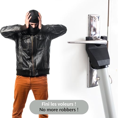 FISHTEC - Einbruchsichere Stange - Blockiert Tür- und Fenstergriffe - Teleskoprohr 71 bis 114 cm - Weiche Kunststoffkeile - Erschütterungsmelder - 100dB Alarm - Einfache Installation