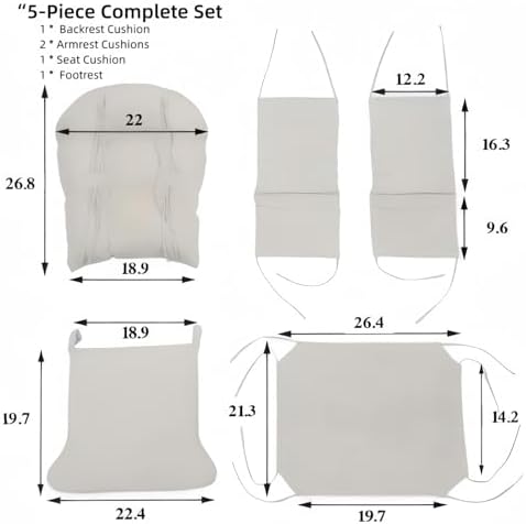5-Piece Nursery Glider Cushion Set - Removable & Washable Suede with Side Pockets (Light Gray) - 1