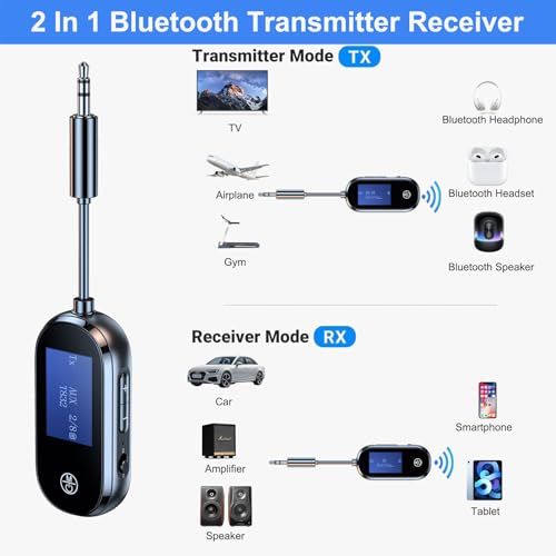 Receptor transmisor Bluetooth V5.3 2 en 1, Adaptador Bluetooth para TV, transmisor de Audio 3,5mm portátil con Clavija de para TV, avión, Equipo estéreo y Coche, micrófono Integrado, Manos Libres - imagen 2