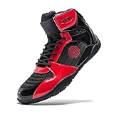 OUSUO Men's Wrestling Shoes Boxing Shoes Weightlifting Sneaker Boots High Top Sneakers for Fighters Black&Red 9