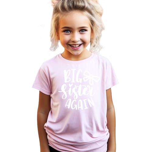 Image of Olive Loves Apple Big Sister Again Bow Sibling Reveal Birth Announcement Shirts for Girls
