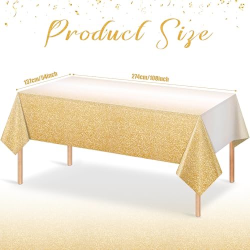 FunnyPars 3 Pack Ombre Gold Plastic Tablecloth for Parties, Gradient Yellow Gold Disposable Tablecloths for Rectangle Tables, Light Gold Table Cover for Wedding Birthday Anniversary Party, 54x108Inch by FunnyPars - Image 2