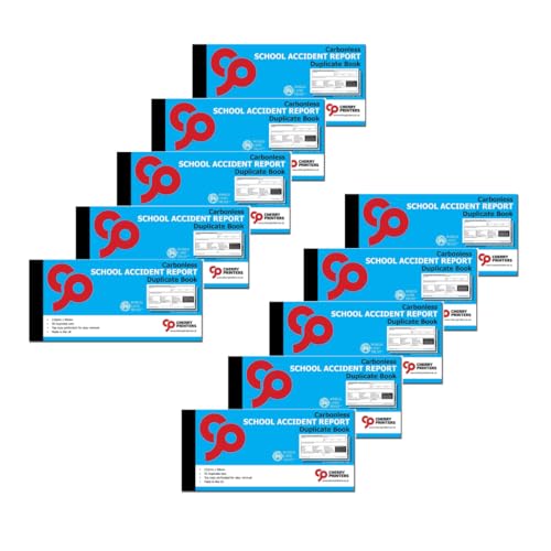 Cherry Printers School Accident Report Book GDPR | 2-Part Carbonless Duplicate Book | 50 Sets | 210mm x 99mm Size with Both Copies Perforated | for Schools and Educational Institutions **10 Pack**