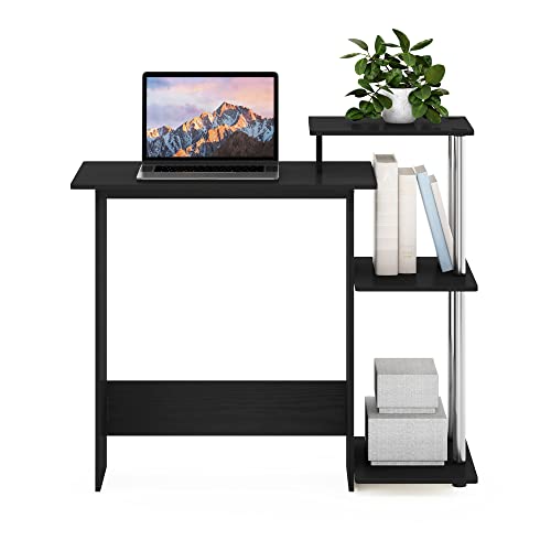 Image of Furinno EFFICIENT Desk, 28.6 inch Wide Gaming Desk with 3 Open Side Shelves, Laptop Notebook Computer Desk, Office Desk for Home Office, Study Room, Dorm, Bedroom, Americano /Stainless Steel