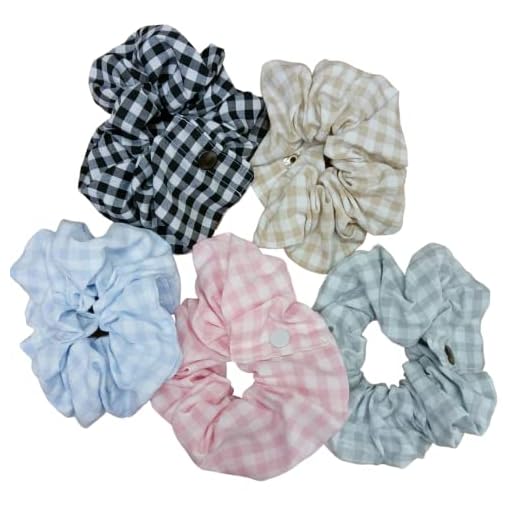 Set 5 scrunchies para lactancia Fabricados en España. Accesorios lactancia scrunchie para madres coletero tela elástico pelo bandas Lazos para el cabello Elásticos para el cabello. (Set 4)