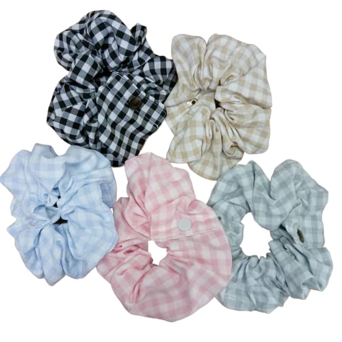 Set 5 scrunchies para lactancia Fabricados en España. Accesorios lactancia scrunchie para madres coletero tela elástico pelo bandas Lazos para el cabello Elásticos para el cabello. (Set 4)