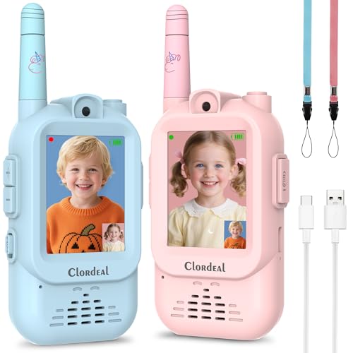Image of Video Walkie Talkie Set for Children with Camera & Video Chat, Educational Toy, Creative, Ideal for Boys & Girls, from 3 Years, Birthday, Christmas (Set of 2, Blue & Pink)