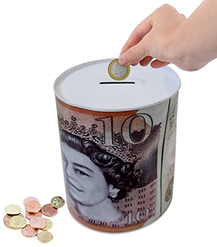 Best House Money Box - Piggy Bank Cash Coin Box Tin Tinplate Savings Tin for Kids Adult Boys Girls as Gift to Save Birthday Money Holiday and Christmas Fund - 12 x 16 cm (Medium)