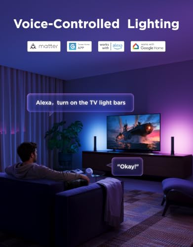 Image of Govee Smart Light Bar, RGBICWW TV Lights for Living Room, Gaming, Black | Compatible with SmartThings, Matter, Alexa, LED Light Bar with Scene and Music Modes for Living Room, Gaming, PC, App Control
