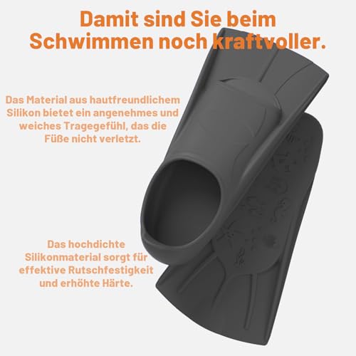 Silikon Schwimmflossen, Weiche und Bequeme Passform flossen Kinder Erwachsene, Kurze Trainingsflossen für Schwimmen, Unisex Flossen für Kinder Erwachsene, Kurzflossen (Schwarz, M(36-38))