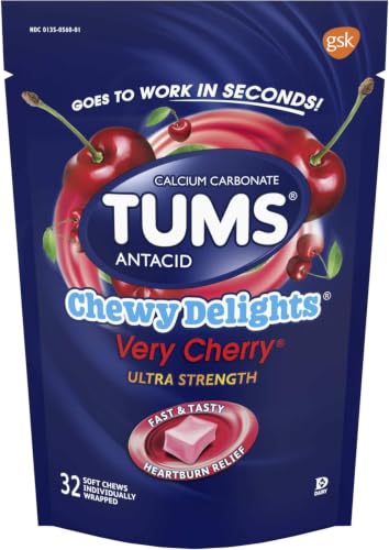 Image of TUMS Chewy Delights Ultra Strength Antacid Soft Chews for Chewable Heartburn Relief and Acid Indigestion Relief, Very Cherry - 32 Count (Pack of 6)