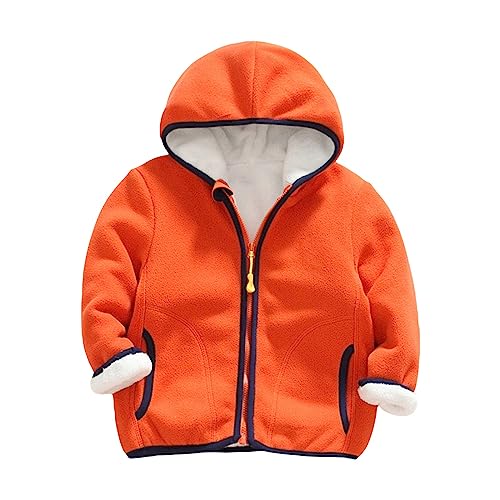 Toddler Hooded 𝗣olar Fleece Jacket Thick 𝗦𝗵erpa Solid Windproof Long Sleeve Coats Shaggy Zip Coat with Pocket