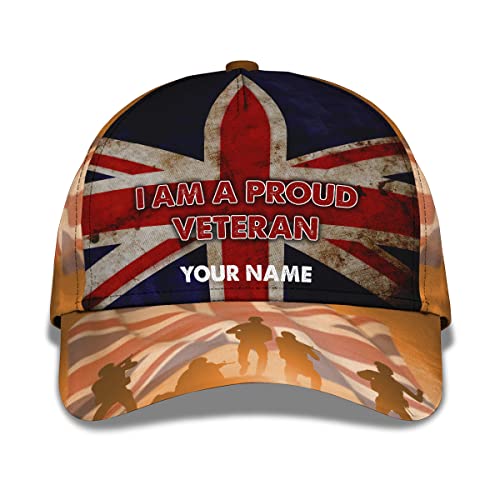 Image of 934 Dad Hat I Am A Proud Veteran Soldier Army British England Flag Snapback Cap Retro Golf Ball Hat Classic Baseball Cap for Ladies, Youth, Adult