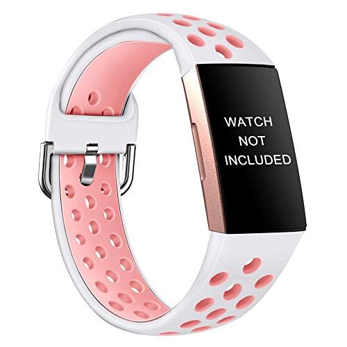 KEYSJEFF Silicone Strap Compatible with Fitbit Charge 4 Straps Charge 3/ Charge 3 SE Sport Strap Sport Wristband Belt for Women Men (Large,Pink and White) (B0D7C8TLY5) Amazon Price History, Amazon Price Tracker