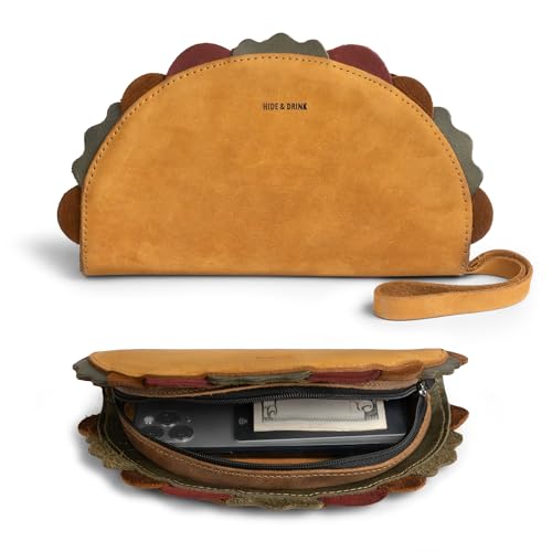Hide & Drink, Multipurpose Taco Shape Wallet, Make Up Organizer, Cash Holder, Earphones Case, Money Organizer, Full Grain Leather, Handmade Travel Accessories, Old Tobacco2