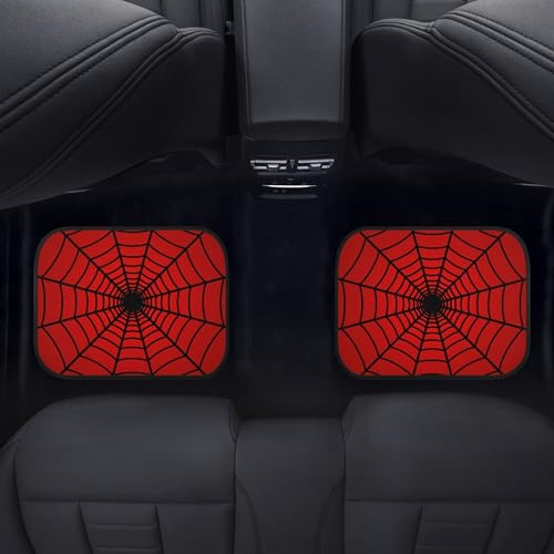 GEMEICHI Spider Web Car Floor Mats Carpet Set of 4 Abstract Black Spiderwebs on Red Background Floor Mats for Cars Universal Vehicle Front Rear Rugs Grunge Cobweb Car Decor Accessories for Trucks by GEMEICHI - Used condition - Image 4