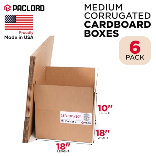 Image of Large Moving Cardboard Boxes 18 inchL x 18 inchW x 10 inchH (Pack of 6) - USA-Made Packing Boxes for Moving, Shipping, or Storage - USPS, UPS, FedEx Approved - Professional Packing Supplies