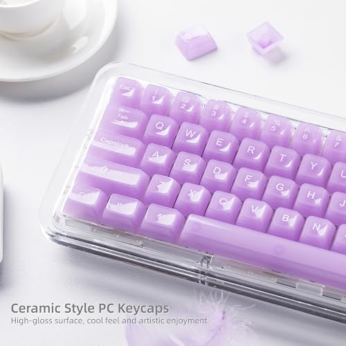 Image of Womier Clear Jelly Keycaps, Ceramic Keycaps Style Cute Purple Keycaps | Transparent Custom Keycaps 60 65 75 100 Percent for Cherry MX, Kailh, Outemu, Gateron Mechanical Keyboards (MDA Profile)