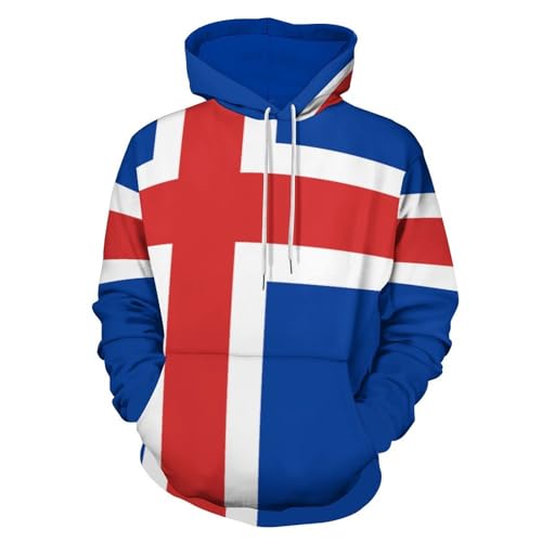Sweat-shirt a capuche homme drapeau islandais ideal pour vos randonnees et voyages