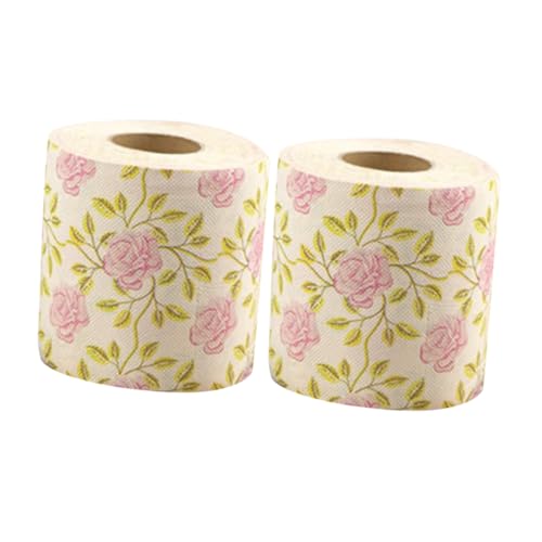 GARVALON 2rolls Floral Pattern Toilet Paper Rose-Print Bamboo Pulp Tissue for Home Kitchen Bathroom Parties Travel Soft Absorbent Eco-Friendly Napkins