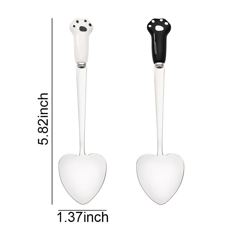Dog Cat Paw Spoons for Wet Food Pet Food Can Spoon Dog Cat Food Spoon Set Pet Feeding Spoon Cute Spoons for Dogs Cats Heart Shaped Spoon Dog Food Cat Wet Food Spoons Black and White 2Pcs