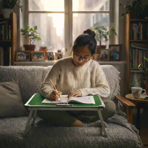 Image of YAJNAS Multipurpose Portable Study Laptop Table (15 x 26 Inch) | Height Adjustable Foldable Lap Desk Bed Table for Kids Students Home Office Online Classes Study Learning - Parrot Green