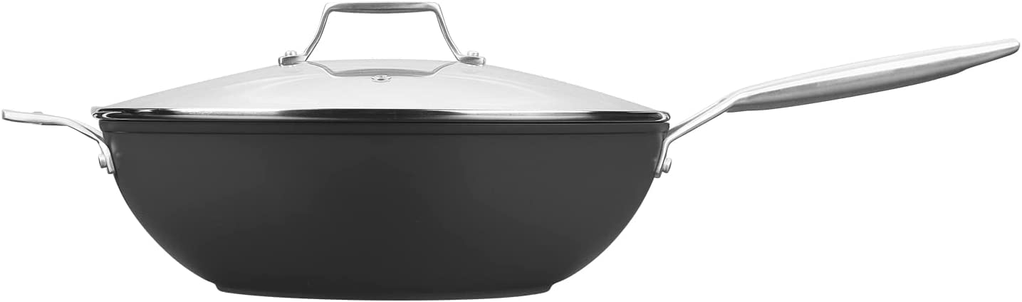 MSMK Large 32cm Non-stick Wok with lid, Scratch-Resistant, PFOA Free Non-Toxic, Stay-Cool Handle, Induction Big Stir Fry Pan, 371°C Oven Safe, Dishwasher Safe