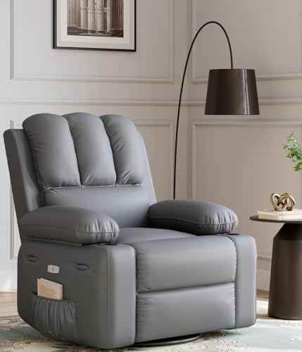 GAOMON Oversized Electric Power Recliner Chair with Heat & Massage - 360° Swivel Rocker Recliner for Living Room, PU Leather Recliner with 1.5X Sponge Filling, 22" Large Seat Lazyboy Style.