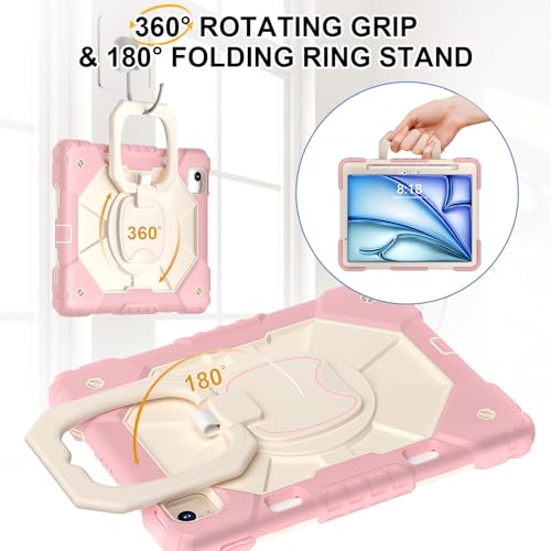 Coque iPad Air 11 M3 support rotatif 360 degrés robuste or rose
