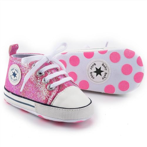 Image of Unisex Baby Boys Girls Shoes, Newborn Infant Non-Slip Canvas Denim High Top Sneakers, Toddler First Walkers Shoes