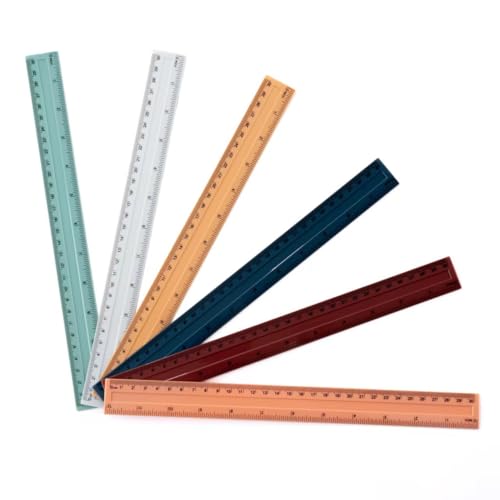 Pack de 6 reglas de plástico, 30 cm, 6 colores diferentes, flexibles, de precisión, para escuela, oficina, hogar (12 pulgadas) (Color Oscuro)