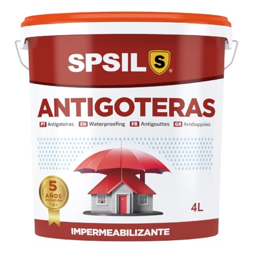 SPSIL Pintura Impermeabilizante Antigoteras Teja Naranja 4 L - Pintura Epoxica para Suelos y Antihumedad para Interiores - Ideal para Terrazas, Azoteas, Fachadas