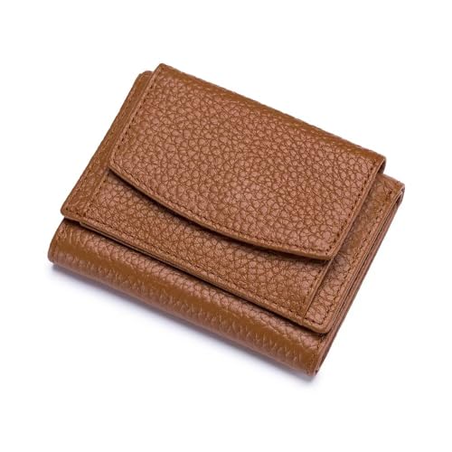 Mudono Small Wallet for Women Genuine Leather RFID Blocking Card Holder Minimalist Tri-fold Cash Wallet with Snap Coin Pouch