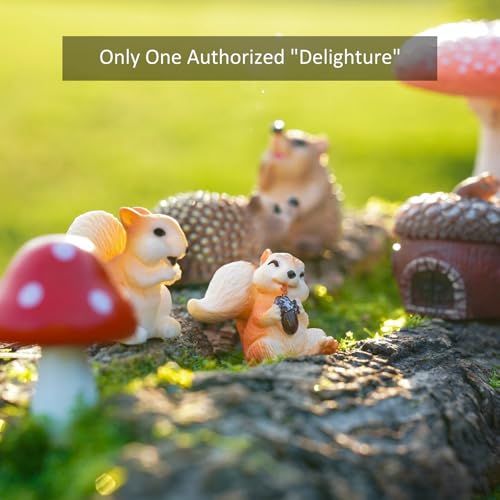 Delighture Fairy Garden Accessories, 7 Pieces Squirrel & Hedgehog Resin Figures with Acorn & Mushroom, Handmade Miniature Decor, Garden Miniatures and Home Decorations, Perfect DIY Gift for Kids