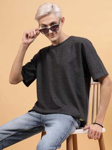 Image of Rigo Back Printed Half Sleeves Round Neck Oversized T-Shirt for Men | Drop Shoulder T-Shirt for Men | Loose Baggy Fit T-Shirt for Men