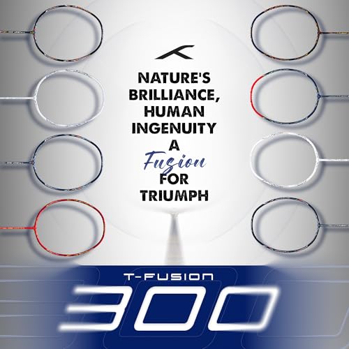 Image of Hundred T-Fusion 300 Unstrung Badminton Racket with Full Cover | 79 Grams | Maximum Tension ≤32 to 34 lbs (White /Silver)