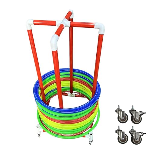 Oracra Rolling Equipment Hula Hoop Storage Rack with Wheels, PVC Gym Hoops Holder Stand, Stand Up Hoola Display Cart for Middle School PE Classes(35cm (13 3/4