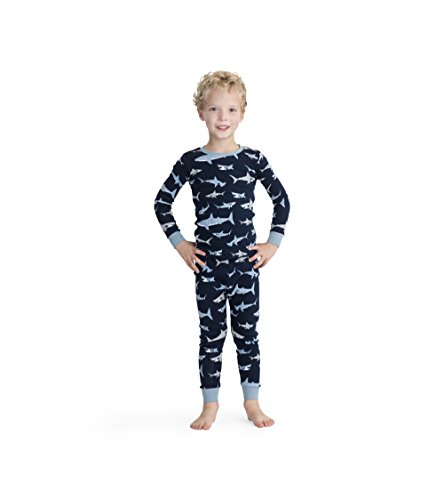 Hatley Boys' Little Organic Cotton Long Sleeve Printed Pajama Sets, Shark Frenzy, 4 Years