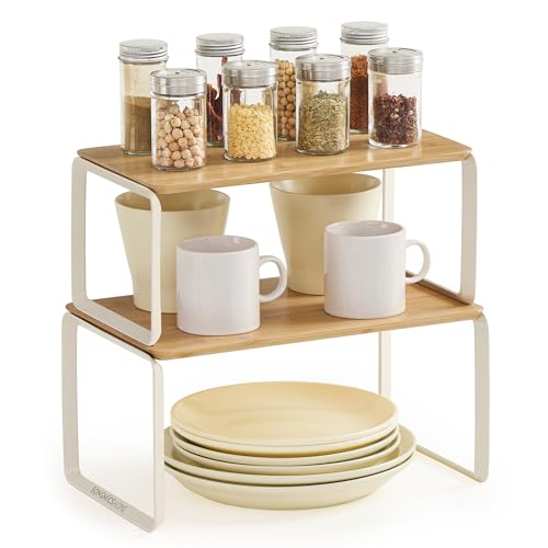 Opiniones y reviews de Almacenamiento de cocina y despensa - solo los mejores. 46 SONGMICS HOME Estante Organizador, Juego de 2 Estantes para Mostrador, Organizador Cocina, Especiero, Apilable, Metal y Bambú, Beige Natural MKCS050N01