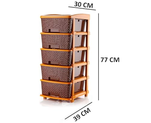 Image of 5 XL Plastic Modular Drawer System for Home, Office, Hospital, Parlor, School, Doctors, Home and Kids, Product Dimension When Asembeled (30Cmx39Cmx77Cm) (Chocolate Brown, 5XL)