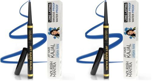 Image of Nourish Mantra's Jet Gaze Kajal Urban Rani - Blue 0.35g / Made with Almond Oil, Argan Oil & Vitamin E /Intense Pigmentation /Retractable Kajal Pencil (Pack of 2)