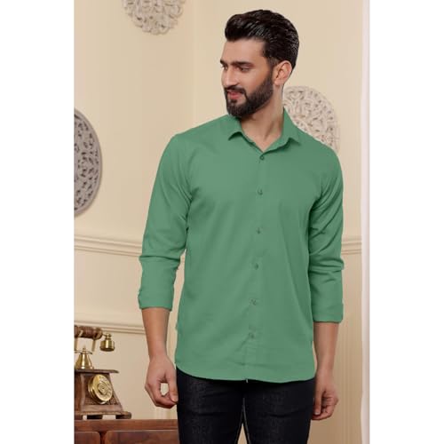 Image of FILO HEVIS Men's Solid Regular Fit Cotton Casual Shirt with Spread Collar & Full Sleeves.