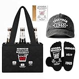 Geschenk zum 60. Geburtstag Mann – Lustiges 4-teiliges Set: Biertragetasche für 6 Flaschen (Filz, Schwarz) + Basecap „Legendär seit 1965“ + rutschfeste Socken 60 + Grußkarte – Party & Jubiläum