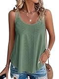 KKJ Womens Tank Tops Eyelet Textured Sleeveless Scoop Neck Loose Casual 2024 Summer Fall Trendy Clothes Flowy Shirts Green