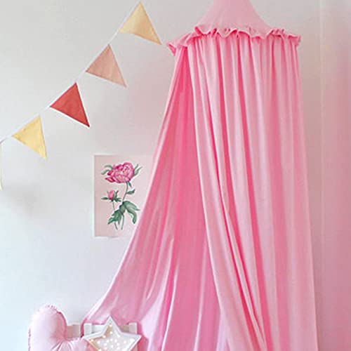 Girls Bed Canopy, Dix-Rainbow Princess Bed Canopy for Kids Girls Boys Children, Round Dome Pink Canopy Reading Nook Bedroom Hanging House Decoration with Frills