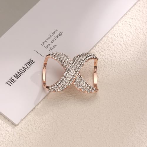 Image of Rhinestone Infinity Silk Scarf Ring Brooch for Women Fashion Crystal X Chain Shawl Scarves Buckle Clip Brooches Dainty Dress Accessories Wedding Birthday Jewelry Gift