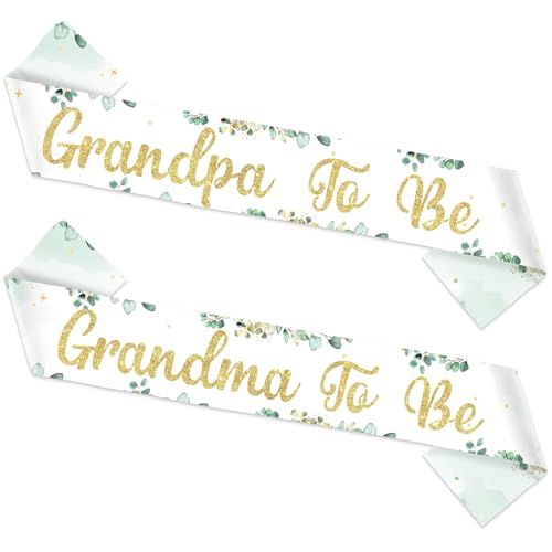 Diartpaint Sage Green Grandma to Be Grandpa to Be Favor Sash Set Sage Green Baby Shower Party Favor Sashes for New Grandparents Gender Reveal Satin Sash for Grandma Grandpa Gender Reveal Photo Props