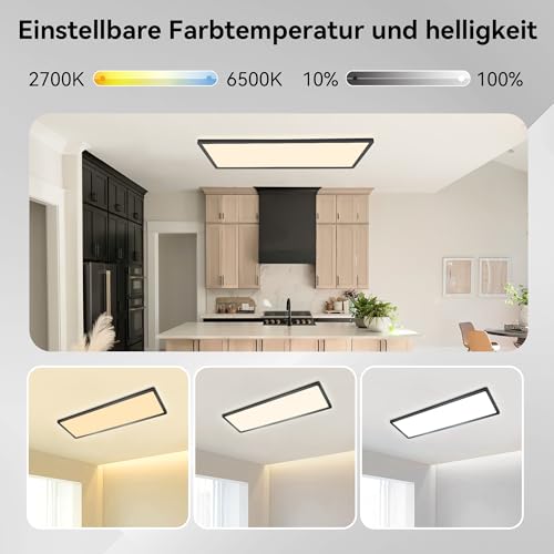 ONDTA Black Ceiling Light 22W, 58x20cm 2700K-6500K Dimmable with Remote Control, IP44 Waterproof Bathroom Lights Ceiling, Modern Simple Thin LED Panel for Kitchen, Bedroom, Hallway, Office - Cosy Home Interiors ONDTA Black Ceiling Light 22W, 58x20cm 2700K-6500K Dimmable with Remote Control, IP44 Waterproof Bathroom Lights Ceiling, Modern Simple Thin LED Panel for Kitchen, Bedroom, Hallway, Office - Image 3