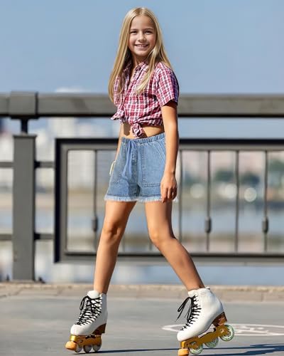 Image of BOOPH Girls Jean Shorts Denim Elastic Waist Drawstring Short for Teen Girl